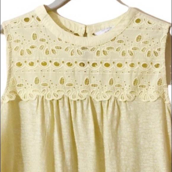 Embroidered Eyelet Lace Sleeveless Crew Neck Shiffly Tank Top Lucky Brand Yellow - Picture 11 of 15